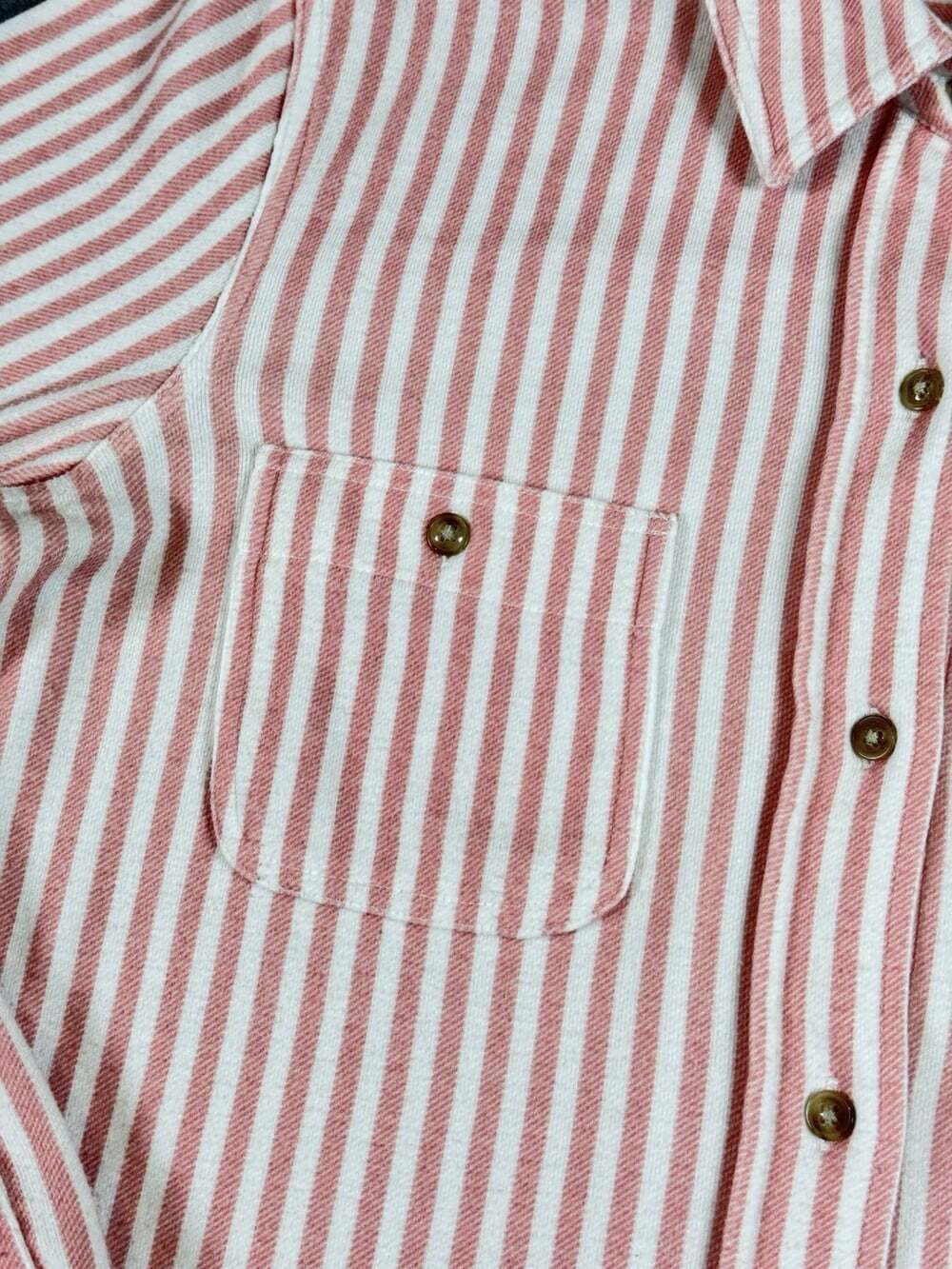 Faherty Womens Pink White Striped Button Up Shirt Coastal Cottage Beach Size M - Picture 8 of 8